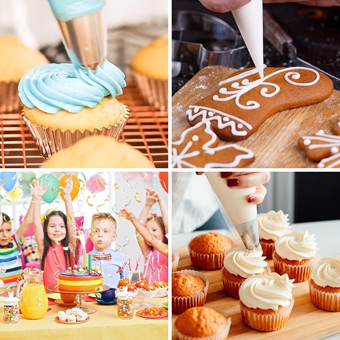 TOPULORS Disposable Piping Bags, 12"H 14" Full Size, 100PCS Pastry Bags with Twist Ties, Extra Thick Tear Resistant Non-Slip Tipless Icing Bags, Easy Squeeze for Cake Cookie Frosting Decoration