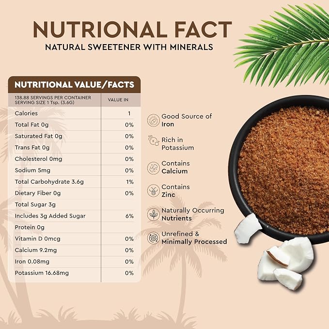 Rasika Organic Coconut Sugar – Natural, Unrefined, Low Glycemic Sweetener for Baking, Cooking & Beverages | Vegan, Gluten-Free, Non-GMO, Cane Sugar Alternative (500Gms)