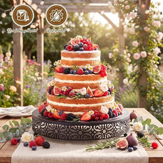 Wenqik 18 Inch Cake Stand Round Metal Cupcake Dessert Wedding Cake Stand Cookies Display Holder Fruit Food Serving Tray for Table Wedding Birthday Anniversary Party Decor (Black)