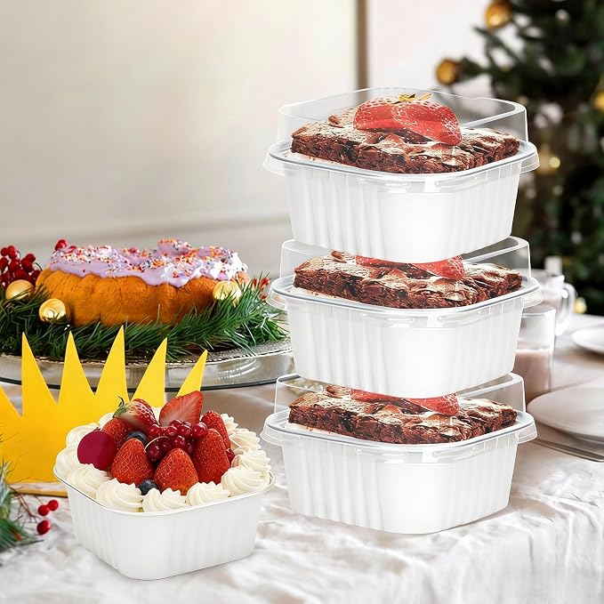 100Pack 5oz White Mini Cake Pans with Lids Baking Cups Aluminum Foil Pans Tins, Individual Dessert Cups Containers for Sales,Party,Picnics