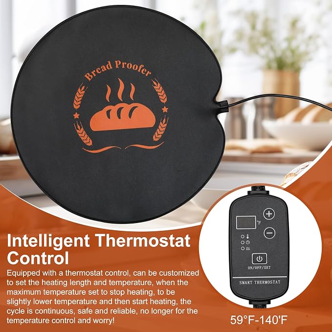 Dough Rising Warming Mat, 59 ℉-140 ℉ Adjustable Bread Rising Warmer, Bread Proofing Heating Pad for Sourdough Riser, Dough Rising, Bread Warming, Bread Proofer Warming Mat with Temperature Controller