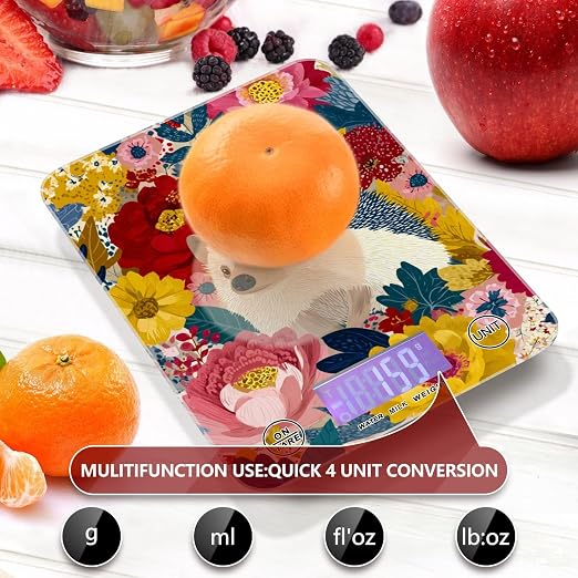 Food Scale Kitchen Scale Food Weight Scales Digital Weight Grams and Ounces Small Electronic Food Scale for Baking Cooking Garden Flowers Hedgehogs Colorful