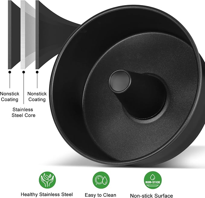 LIANYU 10 Inch Angel Food Cake Pan, Black Nonstick Tube Pan for Baking Pound Cake, Deep Chiffon Mold with Stainless Steel Core, Easy to Release, Leak Proof