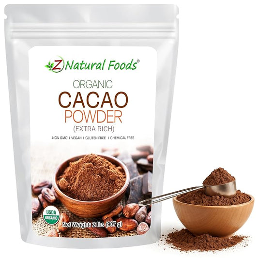 Z Natural Foods Organic Cacao Powder, Nutrition-Packed, Extra-Rich Dark Chocolate Flavor, Perfect for Chocolate Recipes, Shakes, or Smoothies, Non-GMO, Vegan, Gluten-Free, Kosher, 2 lbs