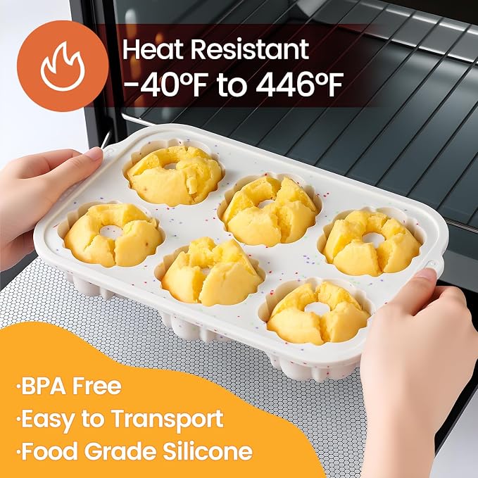 CAKETIME Mini Fluted Tube Pan with Metal Reinforced Frame, 6-Cavity Silicone Nonstick Small Cake Molds 3Pcs for Chocoflan, Donuts, Cornbread, Brownies, Jellies BPA Free