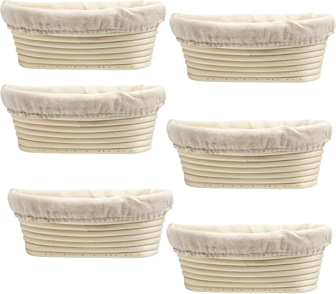 6 Pack 6.5 Inch Oval Bread Proofing Basket,Banneton Basket Bread Baking Bowl with Linen Liner Cloth, for Professional & Home Bakers Baking