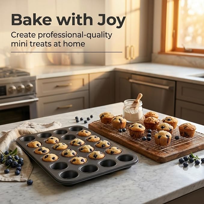 Artcochan 1 Pack Mini Muffin Pan with 200 Cupcake Liners for Baking, 24 Cup Nonstick Carbon Steel Cupcake Pan,Mini Muffin Tin for Baking Supplies