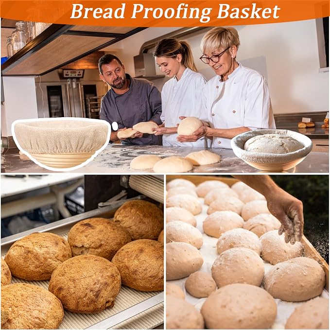 10 Pack Round Banneton Proofing Basket Set 5 Inch, Natural Rattan Sourdough Bread Baskets with Linen Liners, Mini Dough Baking Bowls for Artisan & Home Bakers (5" Round, Set of 10)