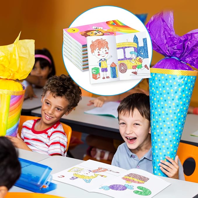 BenLouis 24 Preschool Kindergarten Mini Coloring Books Kids with 24 Stacking Crayons Graduation Party Favors Activity Books Bulk for Kids Birthday Return Goodie Bag Gift Stuffer Classroom Reward
