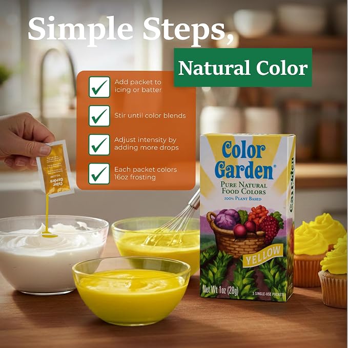 Color Garden Pure Natural Food Coloring, Yellow – 5 ct 1 oz | Plant-Based, Vegan, Non-Toxic Liquid Food Dye, Healthy Food Coloring