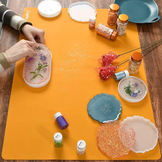 Sapid 2Pcs Thick Silicone Mat for Crafts, Nonstick Silicon Sheet for Epoxy Resin, Jewelry Mold Casting, Art Painting Mats, Food Grade Pastry Mat, Heat- Resistance Placemats (15.7"×11.8", Orange)