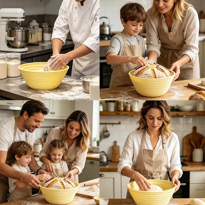 2Pcs Silicone Banneton Bread Proofing Baskets 9" Round Collapsible Sourdough Bread Baking Supplies Non-Stick Dough Proofing Bowl Oven & Dishwasher Safe, BPA Free
