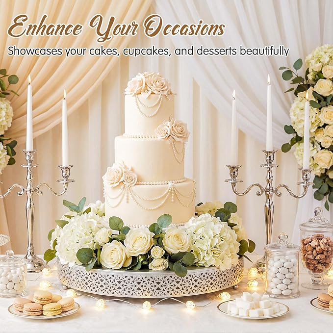 Wenqik Cake Stand 18 Inch Round Metal Cupcake Dessert Wedding Cake Stand Cookies Display Holder Fruit Serving Tray for Table Wedding Birthday Anniversary Party(Silver)