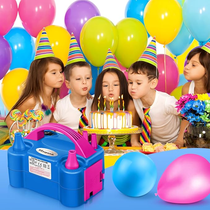 FLSEPAMB Balloon Pump, Electric Balloon Pump, Portable Dual Nozzle 110V 600W Electric Balloon Blower, Balloon Pump for Party Decorations with Tying Tool, Colored Ribbons