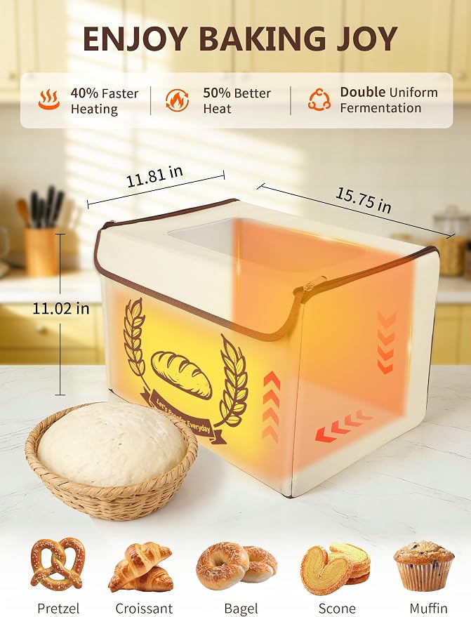 Folding Bread Proofing Box Dough Proofer, Electric Sourdough Warmer with 68-131°F Temp Control & 99H Timer, Dough Proofing Box Basket with Metal Rack for Baking Pizza, Yogurt, Kombucha, Large Capacity