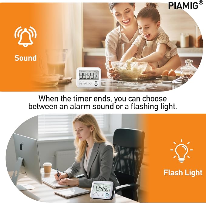 Digital Kitchen Timer Alarm Clock for Cooking, Large LCD Display Multi-Function, Strong Magnetic with Loud Alarm, Digital Timer for Kids,Teachers,Classroom, Exercise or Work (Black)