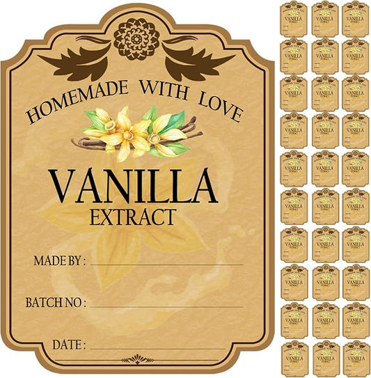 30PCS Vanilla Extract Labels, Holiday Gift Stickers Homemade Vanilla Stickers, Vintage Vanilla Extract Labels for 8 oz,16 oz Bottles (2.95in X 2.16in)