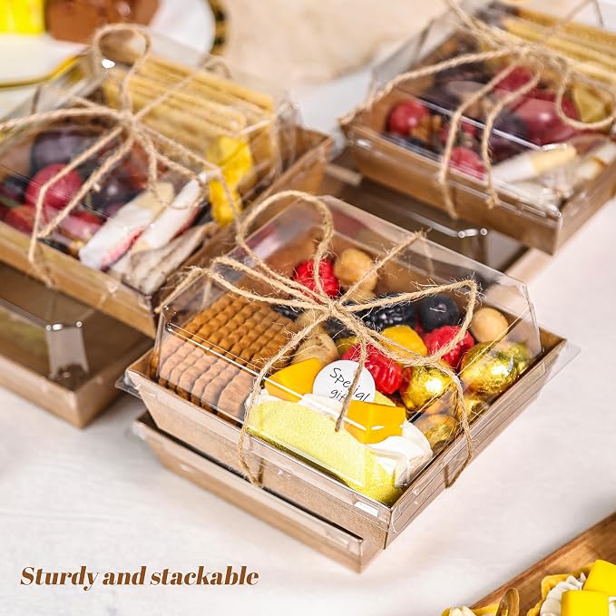 50 Pack Brown Charcuterie Boxes 5.3x4.9x2.5in for Market Bites | Twine and stickers add a finished look for handmade snacks, samples and small orders.