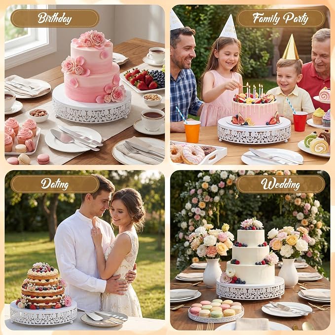 Wenqik 12 Inch White Cake Stand Set Metal Round Cupcake Dessert Stand with Cake Cutting, Flower Spatula Wedding Cupcake Pastry Display Candy Holder Display for Wedding Party Birthday Baby Shower