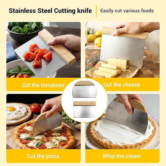 3 PCS Dough Pastry Cutter Scraper Blender Set with Stainless Steel Blades and Comfortable Wood Handle for Biscuit Butter Pie Nut Crust Kitchen Baking Supplies