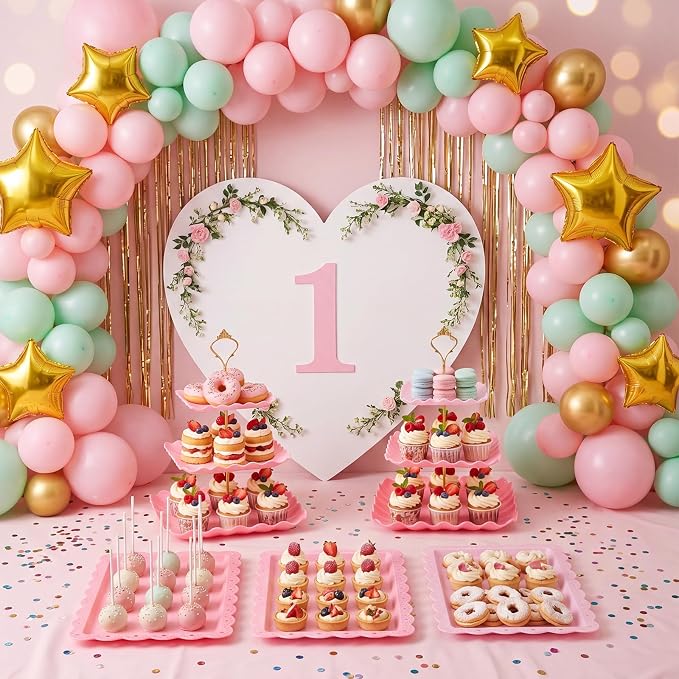 FoldTier 6 Pack Cupcake Stand Set 3 Pcs 3 Tier Gradient Dessert Table Display Stands Cookie Tray Rack 3 X14 in Rectangle Party Trays for Wedding Birthday Tea Party Baby Shower(Pink,Rectangle)