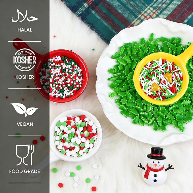 Christmas Sprinkles for Cake Decorating, 160g/5.64oz, Red & White & Green Sprinkles Mix, Christmas Tree Bells, Cake Decorations, Baking, Cupcake, Cookies Topper, Foodgrade