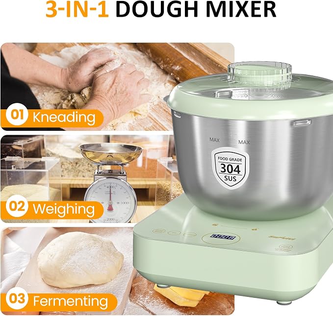 Sunvivi Electric Dough Maker with Weighing Function, 5.2QT Dough Mixer with Ferment Function, Household Bread Maker Kitchen Flour Kneading Machine with Stainless Steel Bowl, Face-up Touch Panel