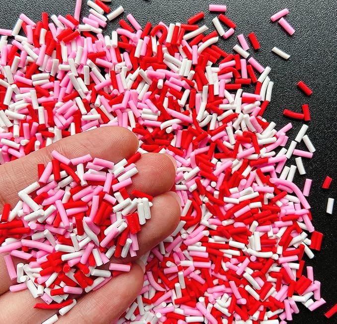 EHOPE 50g Fake Sprinkles Resin Sprinkles Fake Candy Sprinkles Clay Sprinkles Polymer Sprinkles Polymer Clay Slices for Nail Art DIY Crafts Cake Phone Case(Red Pink Sugar granules-17A)