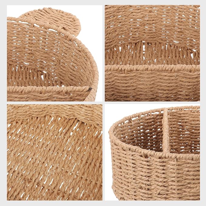 Rattan Fruit Storage Basket Hand-woven Woven Bread Basket Food-grade Plastic Liner for Kitchen and Dining Use