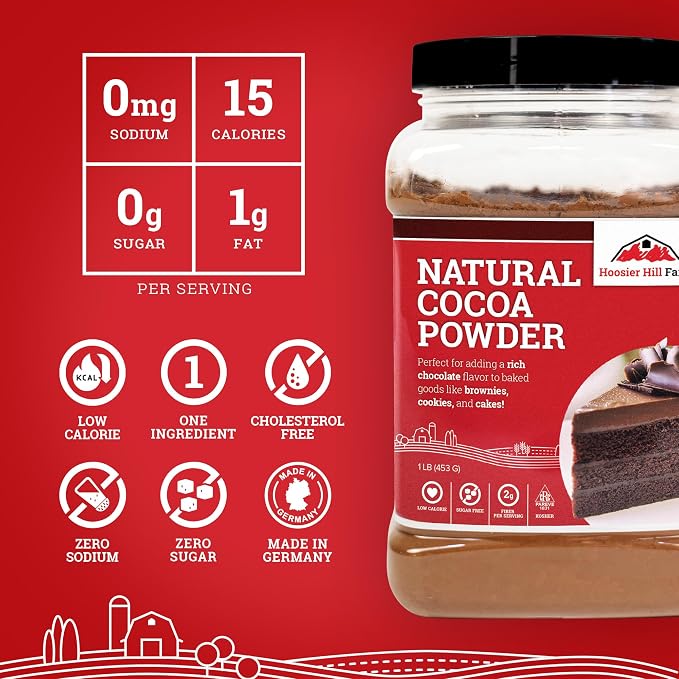 Hoosier Hill Farm Natural Cocoa Powder, Unsweetened, 1LB (Pack of 1)