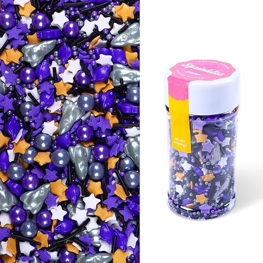 Space Themed Sprinkles with Rocket and Shape Candy for Cupcakes Decorating, Space Stars Edible Cupcakes Toppers, 3oz Stars Sprinkle Mix for Baking Birthday Cupcakes, Cakes, Donuts Decorating