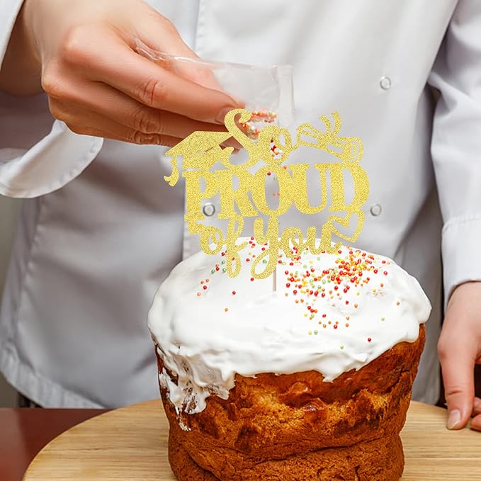 1 Pack So Proud of you Cake Topper with Gold Glitter Diploma Graduation Cap Cake Pick Contrats Class of 2024 Cake Decorations for 2024 Graduation Theme High School Boys Girls Graduate Party