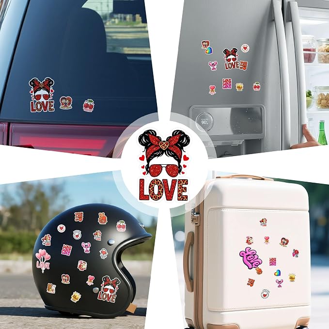 100 Pcs Love Stickers Pack, Cute Heart Pink Envelopes Motiavation | Vinyl Waterproof Decals for Scrapbooking Journaling Water Bottle Laptop, Couple Friendship Teens Adults Mom Women Positive