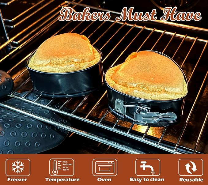 Webake Springform Pan 4 inch Heart Shape Mini Cheesecake Pan Set of 2, Cake Pan Heart Baking Molds Accessories of Instapot, Pressure Cooker, Air Fryer & Christmas, Valentine's Day Baking
