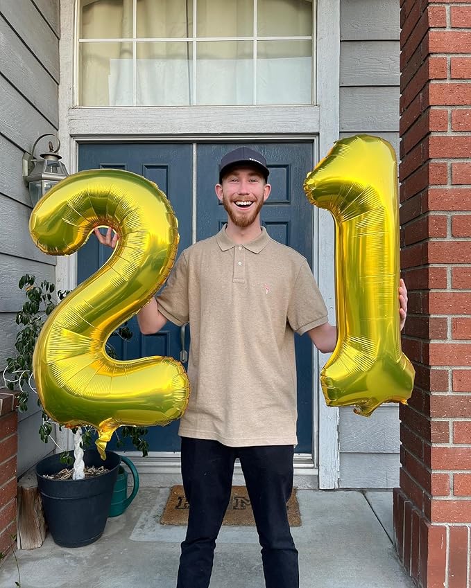 Gold Number 21 Balloon 40 inch, 21 Number Balloons, 21st Gold Birthday Decorations, 21 Year Old Women Men Golden Party Supplies