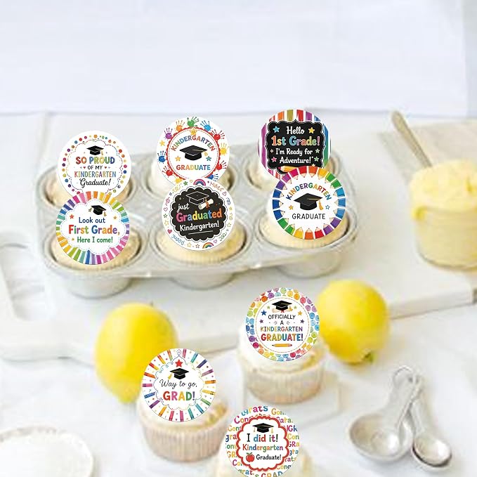 60 PCS Edible Kindergarten Graduation Cupcake Toppers 2026 Preschool Graduation Theme Cupcake Picks Class of 2026 Congrats Grad Cap Cake Decorations for 2026 Kindergarten Graduations Party Supplies