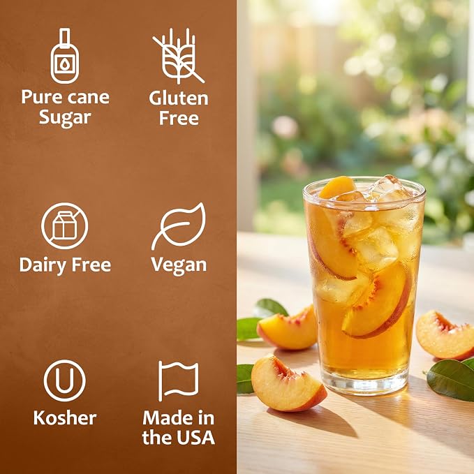 Syruvia Peach Tea Syrup, Flavored Syrup for Teas, Drinks, Lemonades, Iced Teas, and Desserts – 25.4 fl oz - with Pump