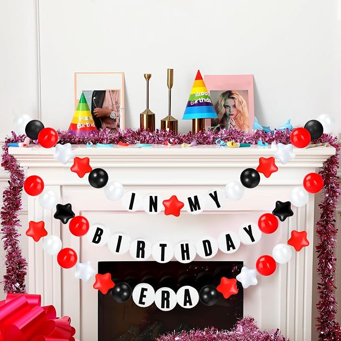 Simgoing 103 Pcs DIY Giant Friendship Bracelet Lei Kit Extra Large Beads Garland Jumbo Birthday Friendship Banner Kit Famous Singer Customizable Party Decor for Classroom(Red White Black)