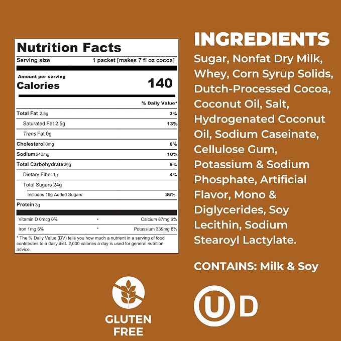 Cocoa Classics Caramel Cocoa Mix, Hot or Iced, 1.25oz, 36 Pack | Caramel cocoa mix with rich, smooth flavor; just add water for creamy hot or iced cocoa, made with nonfat milk for smoothness