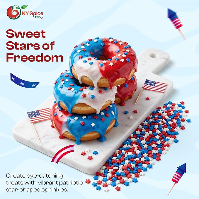 NY Spice Shop Red White & Blue Star Sprinkles - 3 Ounce Patriotic Sprinkles