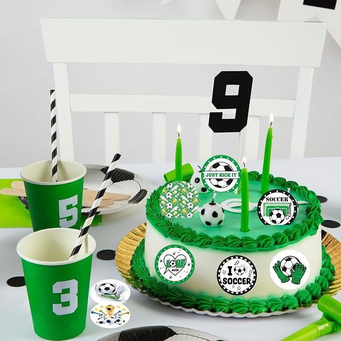 36pcs Edible Soccer Cupcake Toppers Edible Soccer Cake Decorations for Sports Ball Game Theme Baby Shower Birthday Party Cake Decorations Supplies