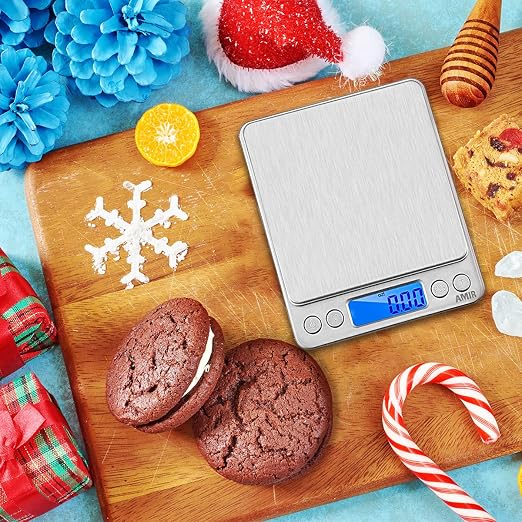 (Upgraded) AMIR Digital Kitchen Scale, 500g Mini Pocket Jewelry Scale, Food Scale, Coffee Scale, Back-Lit LCD Display, 2 Trays, 6 Units, Auto Off, Tare, PCS, Stainless Steel (Batteries Included)