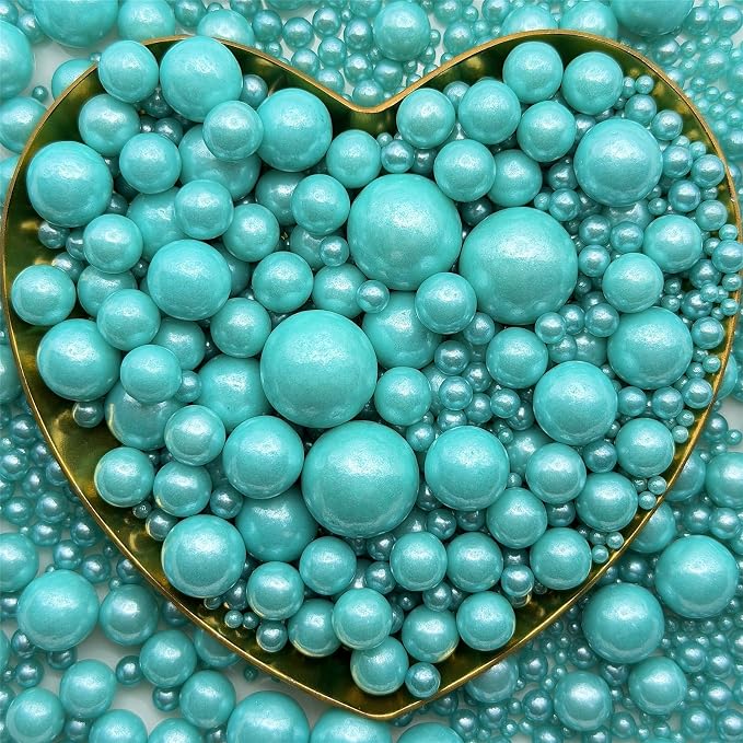 CandiJumpin Edible Pearls for Cake Decorating, Teal Pearl Sprinkles Teal Sugar Pearls Edible Cake Decorations Pearl Sugar Sprinkles Cupcake Toppers Baby Shower Party Birthday Wedding Christmas Supplies 3 OZ