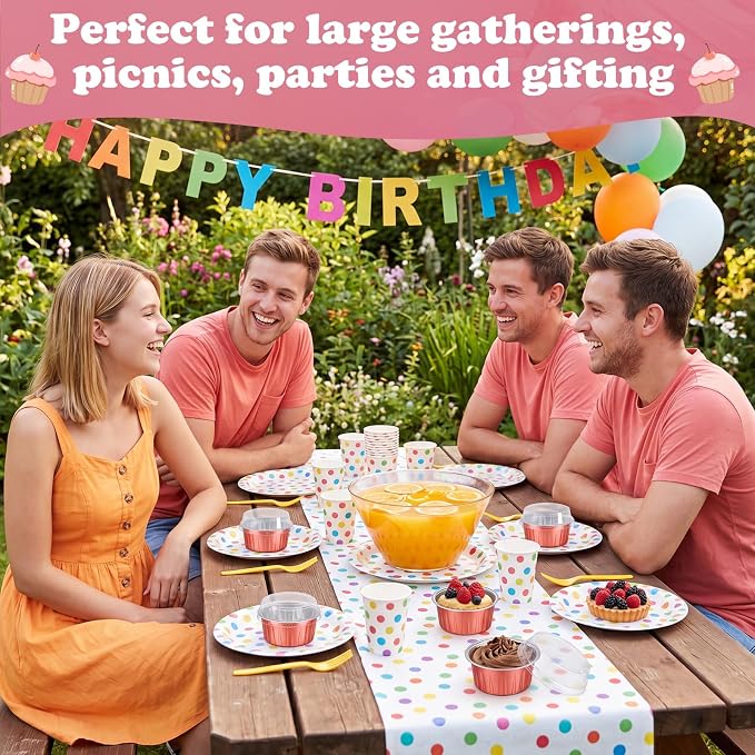 Gejoy 400 Pcs Aluminum Foil Baking Cups with Lids 5 oz Disposable Ramekins Mini Cake Pans Creme Brulee Cupcake Liners Muffin Dessert Container for Wedding Birthday Party (Classic,Orange Gold)