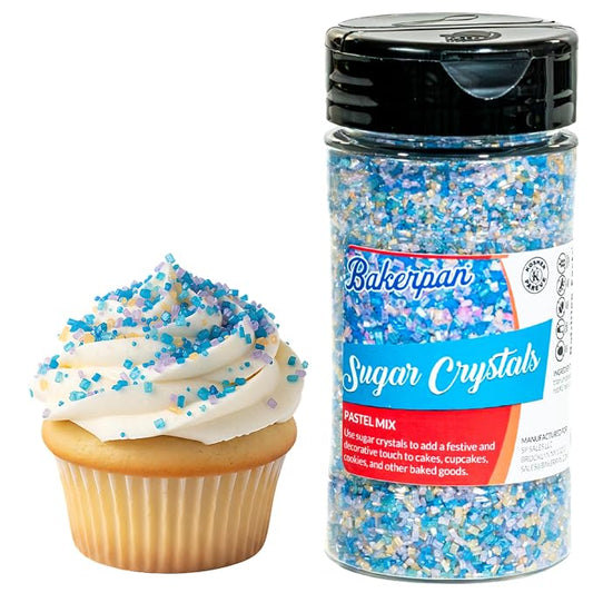 Bakerpan Pastel Sugar Sprinkles for Baking - 7 oz Coarse Sparkling Decorating Sugar Crystals for Baking Topping, Cookies & Cupcakes | Kosher, Gluten-Free, Made in USA