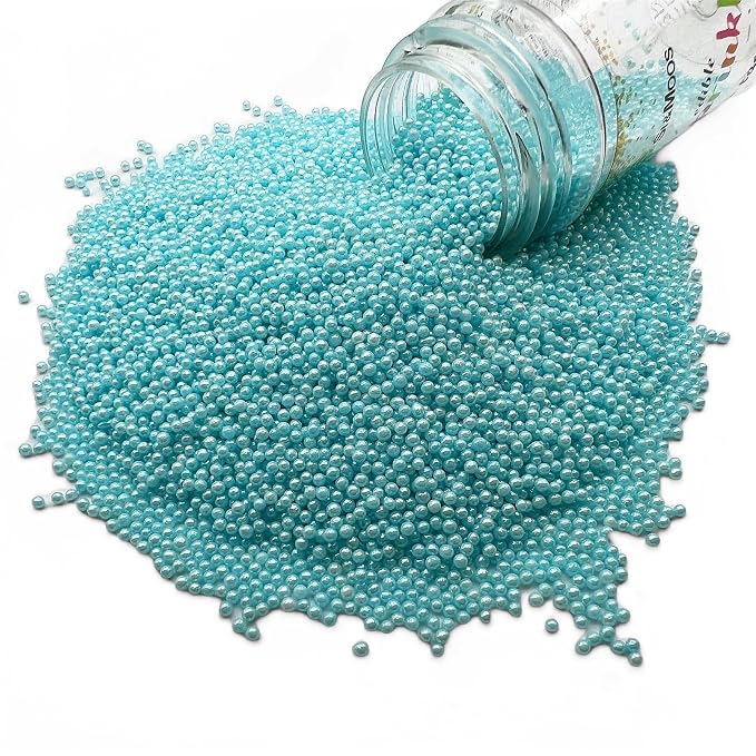SE Si&Moos Nonpareil Sprinkles, 2mm Light Blue Mini Edible Pearls Baby Blue Sprinkles for Cake Decorating Halloween Cookie Decorations Wedding Baby Shower Party Christmas Holiday Supplies 3.5 OZ