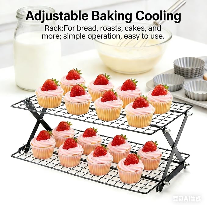 2-Tier Collapsible Cooling Racks, Detachable Wire Cooling Rack Stackable Drying Rack for Cookie Bread Pizza Baking