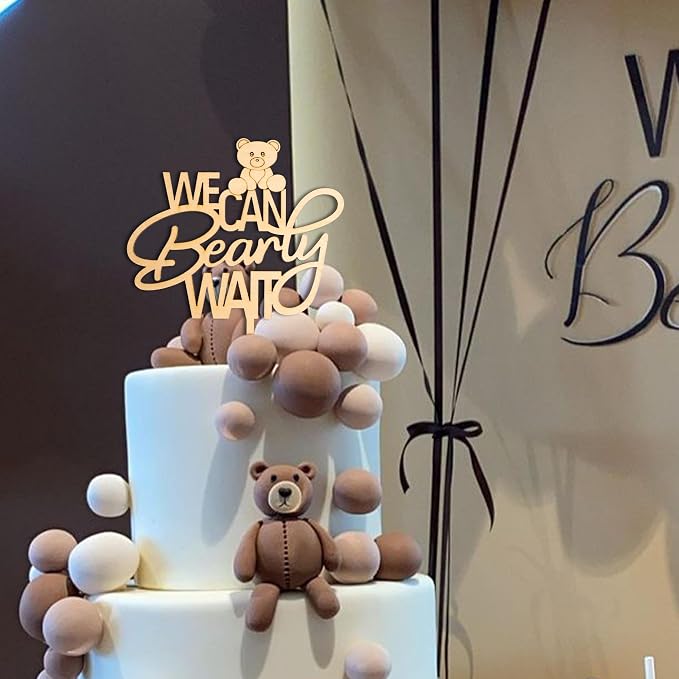 ZAIBIANHAO We Can Bearly Wait Cake Topper | Bear Theme Cake Decorations, Beary Baby Shower Party Supplies, Gender Reveal Cake Smash Photo Props