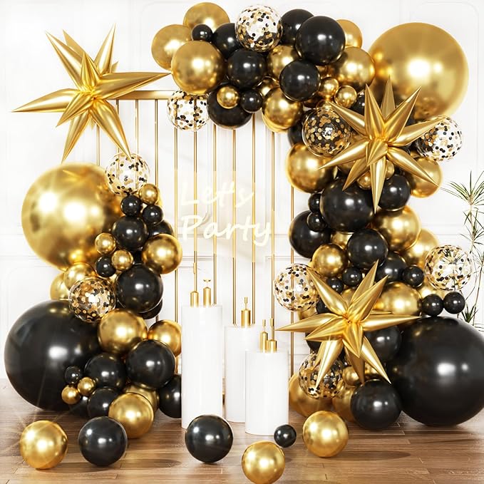 Black and Gold Balloon Arch Kit, Black and Gold Party Decorations for Birthday 2026 Graduation Retirement Masquerade Anniversary Party Decorations