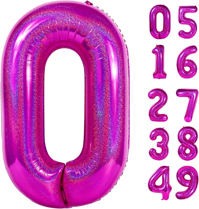 Laser Hot Pink Number Balloon 40 Inch, 0 Number Balloons, 10 20 30 40 50 Numbers Balloon Birthday Decorations, Party Supplies for Women